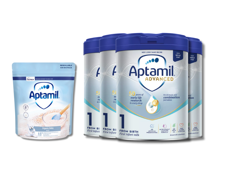 【焕金4+1】【4罐】爱他美Aptamil Advanced 焕新白金版1段800g + 【1袋】爱他美有机米糊100g