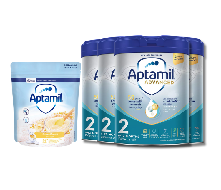 【焕金4+1】【4罐】爱他美Aptamil Advanced 焕新白金版2段800g + 【1袋】爱他美奶香香蕉米糊125g