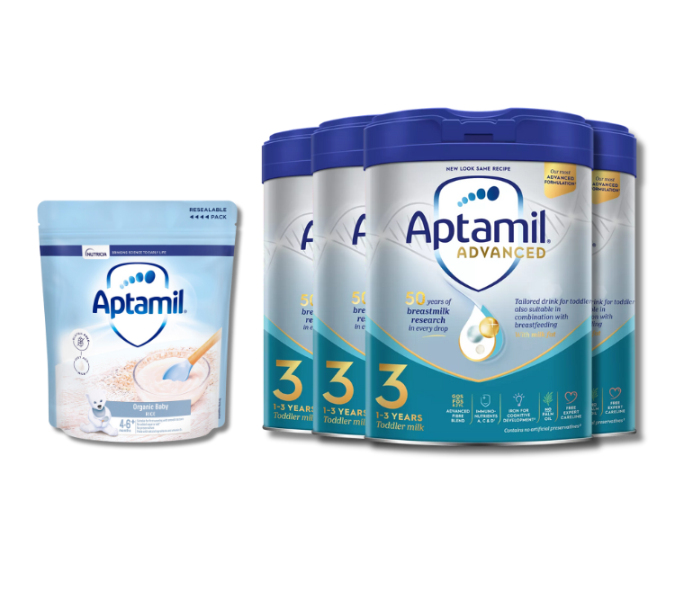 【焕金4+1】【4罐】爱他美Aptamil Advanced 焕新白金版3段800g + 【1袋】爱他美有机米糊100g