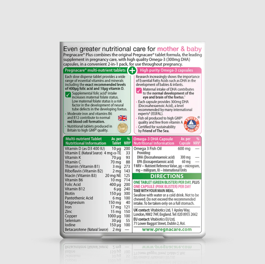 薇塔贝尔 孕期Plus营养素56粒 含Omega3 DHA Vitabiotics Pregnacare